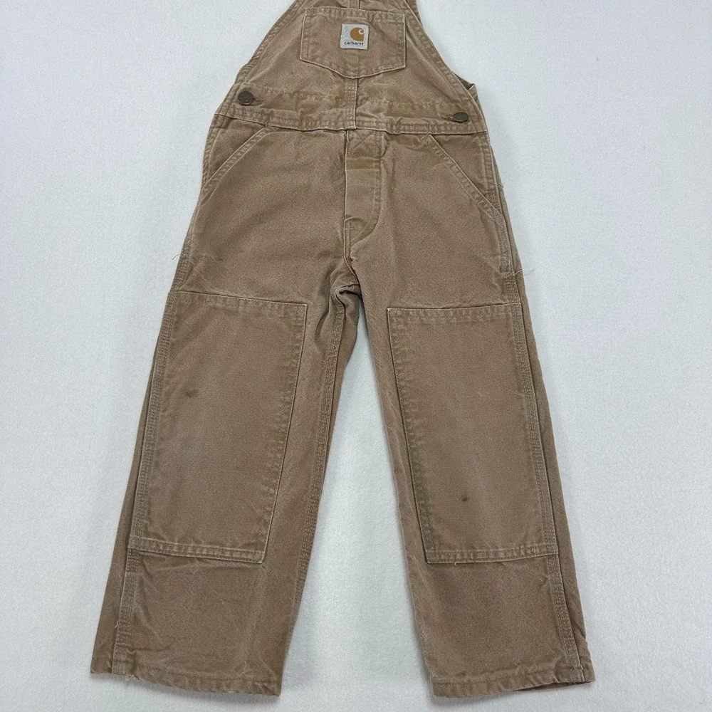 Carhartt Overalls Youth 4 Brown Canvas Bib Double Knee Workwear Play Pants Chore